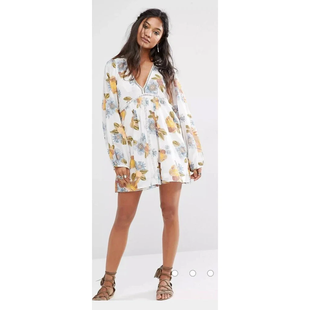 FREE PEOPLE Strawberry Fields Smock Dress, Ivory, Sz XS